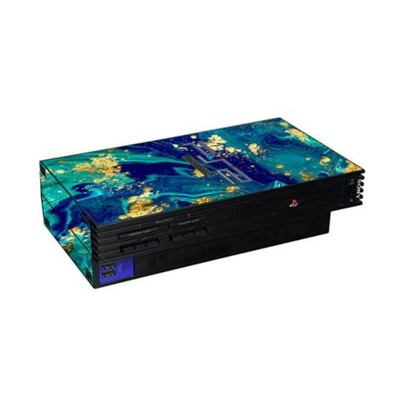 Playstation PS2 Fat Blue and Gold Marble Console Skin