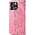 thumbnail image 3 of Wallet Case for iPhone 14 Pro Max,3D Butterfly Pattern PU Leather Case with Magnetic Clasp and Cash Card Slots Holder Holster for iPhone 14 Pro Max (6.7), HZD Rhinestone Pink, 3 of 9