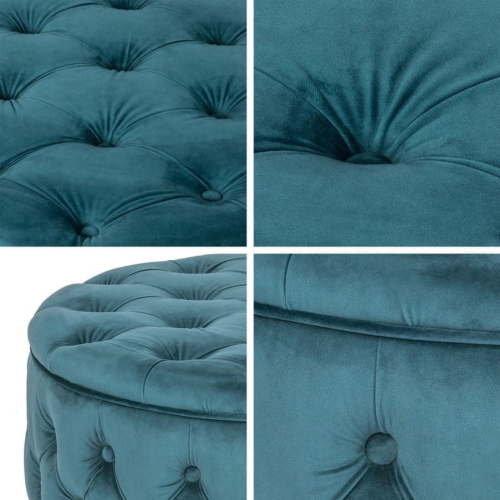 Adeco Round Storage Ottoman Button Tufted Footrest Stool Bench 