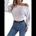 thumbnail image 2 of Suéter de Mujer con Hombros Descubiertos, Jersey de Punto con Cable Liso, Top Informal de Larga, Suéteres Cortos XL, 2 of 10