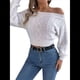thumbnail image 2 of Suéter de Mujer con Hombros Descubiertos, Jersey de Punto con Cable Liso, Top Informal de Larga, Suéteres Cortos S, 2 of 10