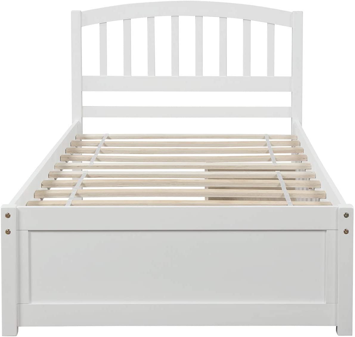Twin Size Platform Bed with Two Storage Drawers, Wood Bed Frame with Headboard, White 79.5x41.8x37.4inch - image 3 of 7