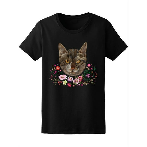 Angry Cat And Flowers. T-Shirt Women -Image by Shutterstock, Female Medium