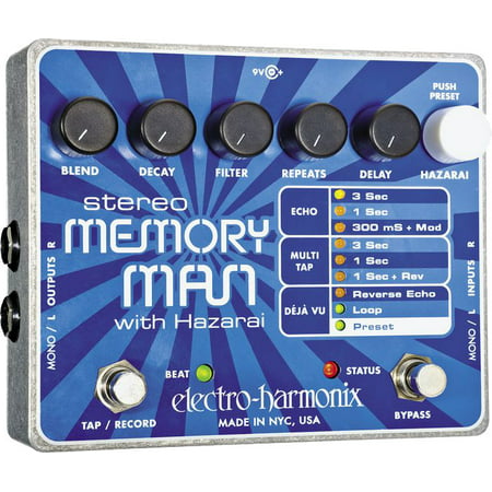 Electro-Harmonix STEREO MEMORY MAN WITH HAZARAI Digital Delay/Looper Guitar Effects Pedal, 9.6DC-200 PSU (Best Memory Man Pedal)