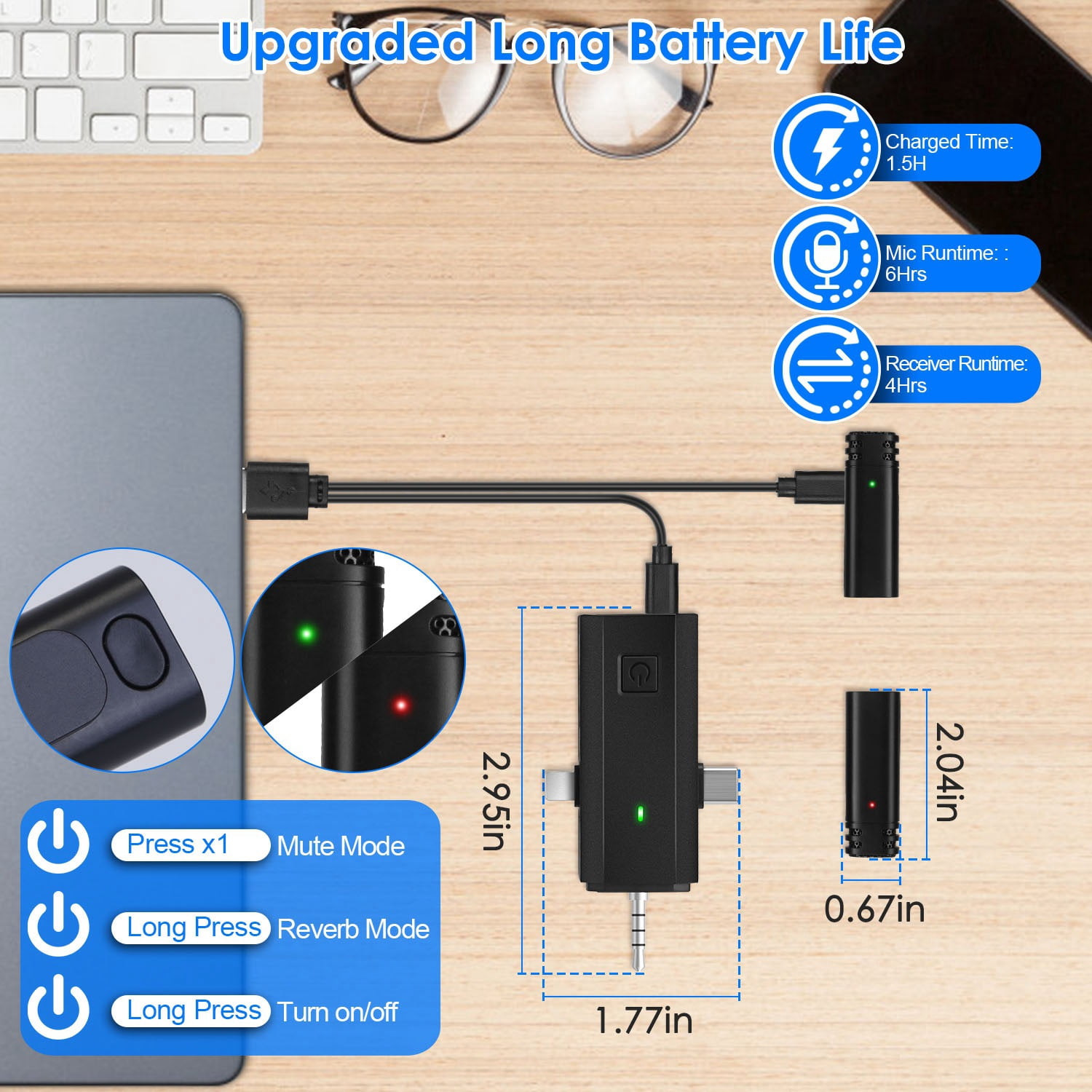 Wireless Clip On Microphone TeqHome Clip-on Wireless Microphone with Charging Case for Type-C IOS PC 6H Lapel Ultra-Long Battery Support 65.6FT Transmissionfor Video Record Interview Vlog