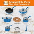 thumbnail image 2 of NutriChef Induction Pots and Pans Set – 17 Piece Space Saving Stackable Kitchenware Set, Nonstick Cookware with Utensils, Steamer, Trivets & Foldable Knobs – Blue, 2 of 8