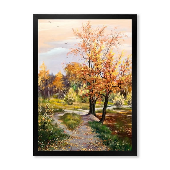 Designart 'The Orange Woods Along River' Country Framed Art Print