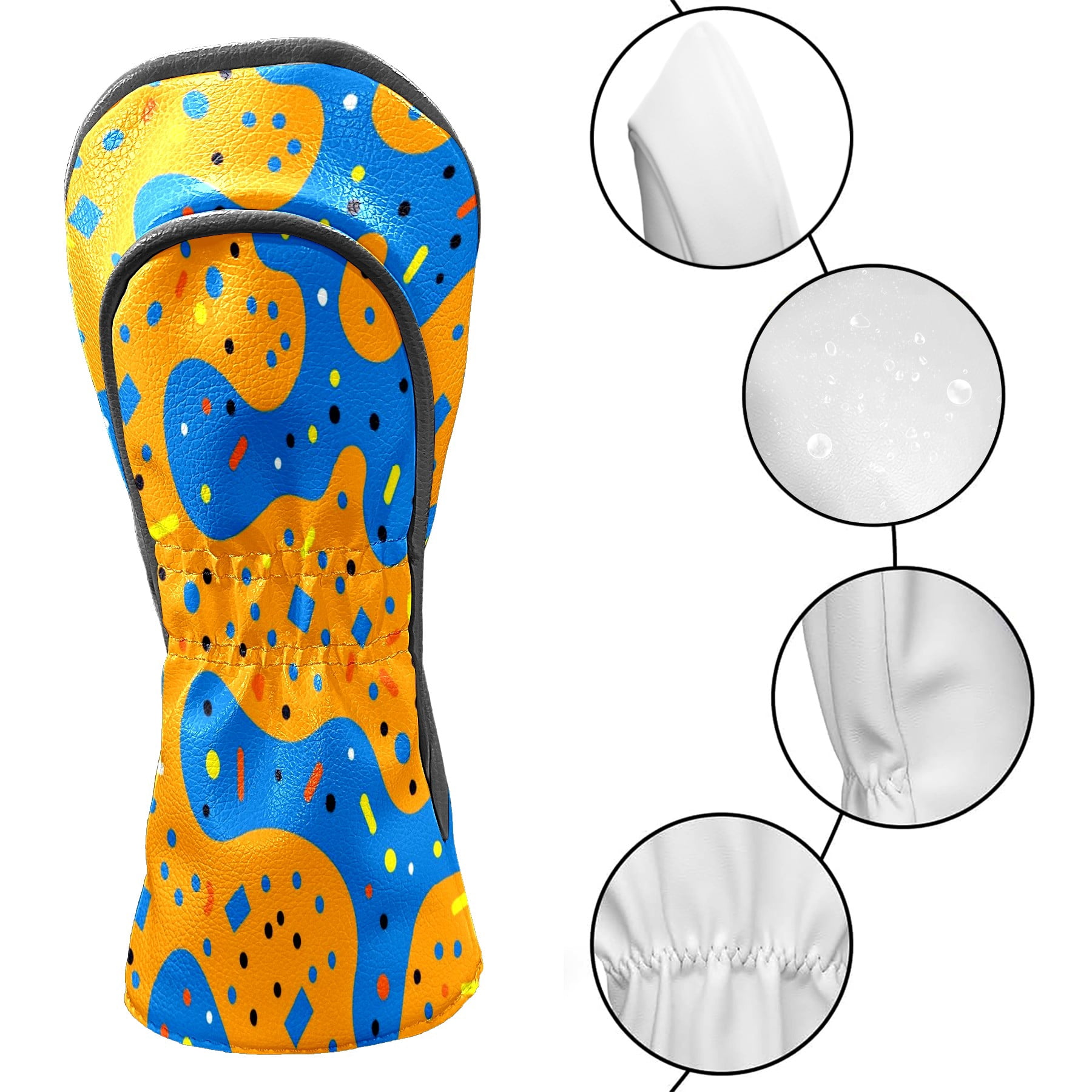 Golf Club Covers PU Leather Waterproof Head Covers for Fairway Woods Hybrids Orange Blue Polka Dots Unisex Fits Most Brands