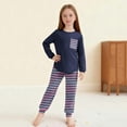 thumbnail image 6 of Fesfesfes Kids Boys Girls Striped Pocket Long Sleeve Top and Pants Set Casual Outfit Playwear Homewear Set Comfortable Soft Fabric Childrens Two Piece Set(Purple,5-6 Years), 6 of 9