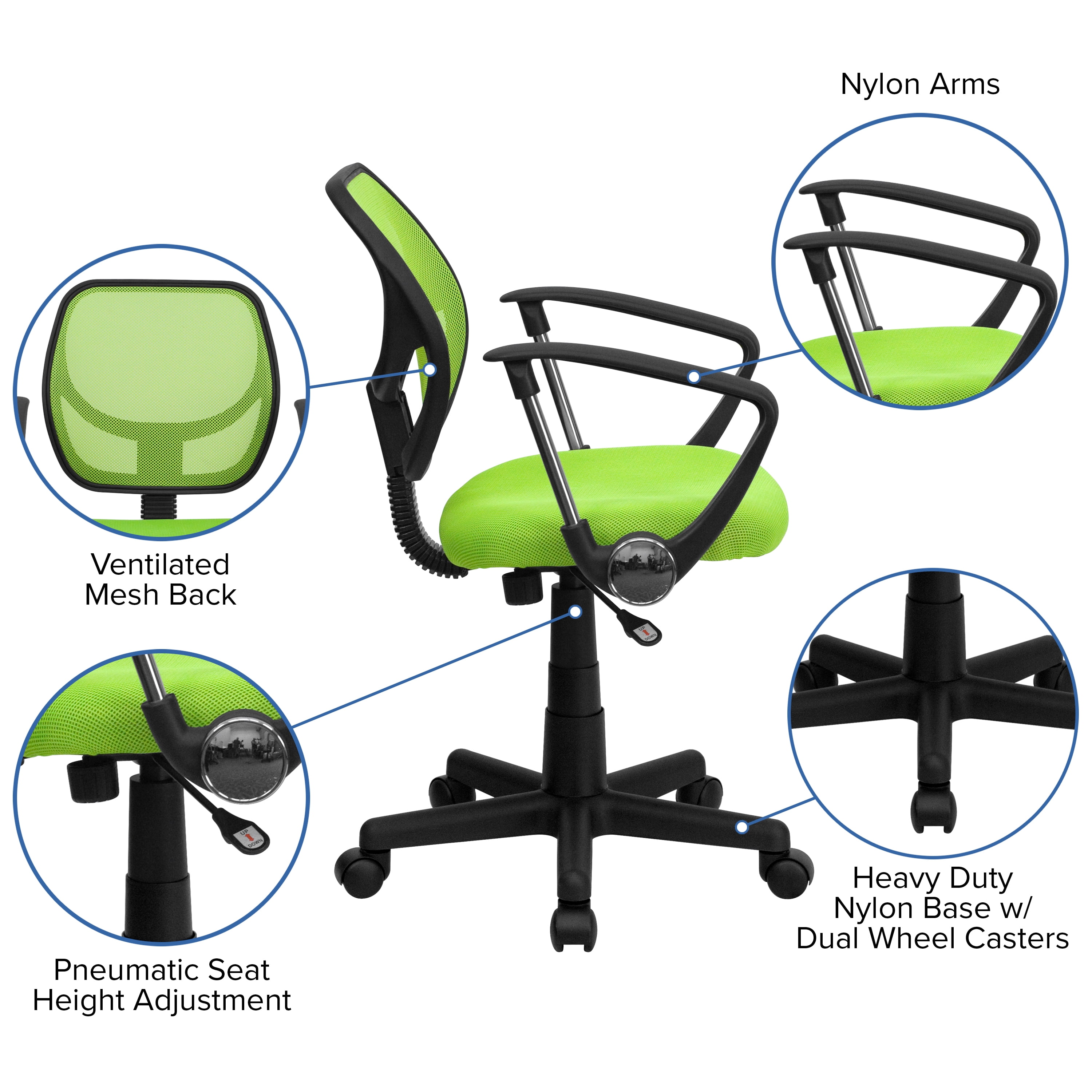 LUNA Designer Mesh Task Operator Airflow Office Swivel Computer Arm Chair Green 