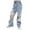 Light Blue, variant on KAUOD Girls Ripped Jeans High Elastic Waist Wide Leg Hole Denim Pants Baggy Straight Stretchy Trousers Kids Y2K Streetwear