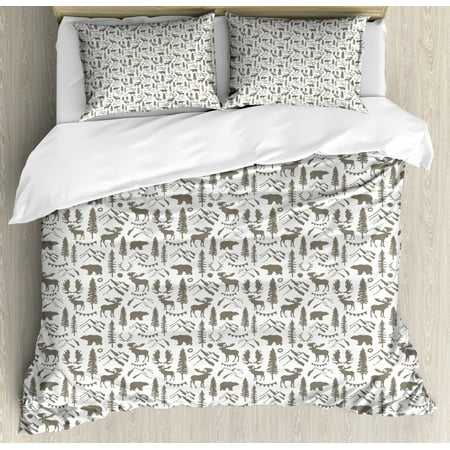 Northwoods Duvet Cover Set Queen Size Forest Elements With Bear