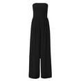thumbnail image 4 of Kagetolytai Jumpsuits for Women Women's Plus Size Strapless Tube Top Wide Leg Pants Jumpsuit Baggy Off Shoulder Overalls Smocked Romper with Pockets Wide Leg Pants Woman Black L, 4 of 7