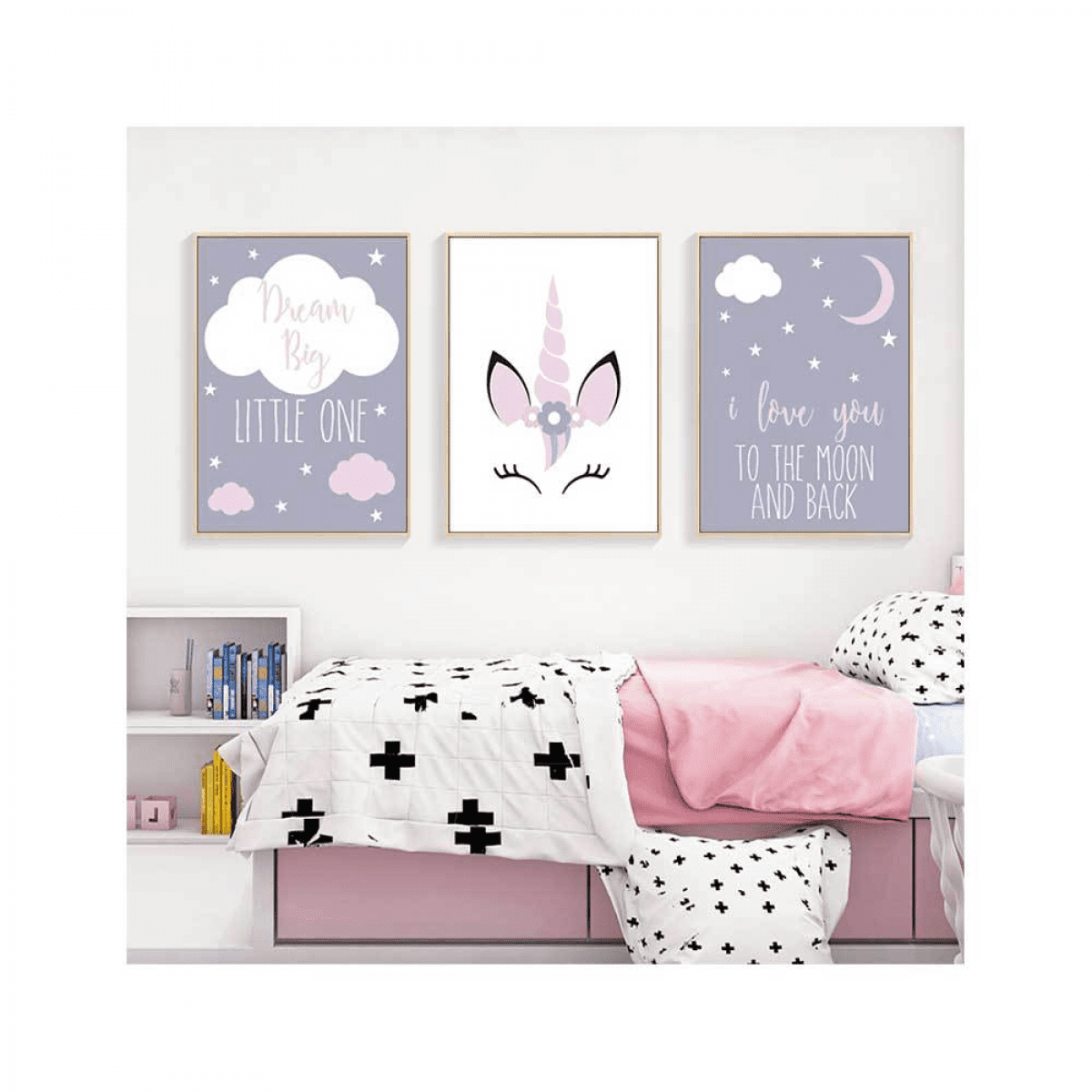 Set of 3 Prints, Personalized Gifts, Art for Kids Hub, Above Bed Decor, Unicorn, Art Print, Love Yourself, Name Sign, Gifts for Kids, Poster, Size: 8