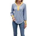 thumbnail image 2 of Sudadera de Rayas de Gran Tamaño para Mujer, Camisa de Larga de Algodón, Corte Holgado, Estilo Henley Azul y XXL, 2 of 10
