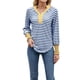 thumbnail image 2 of Sudadera de Rayas de Gran Tamaño para Mujer, Camisa de Larga de Algodón, Corte Holgado, Estilo Henley Azul y S, 2 of 10