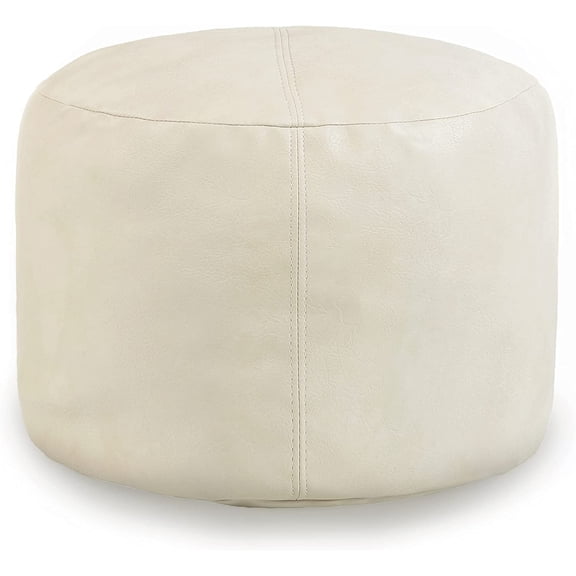 Thgonwid Unstuffed 16.5*12.5 inch Vegan Leather Pouf, Ivory White