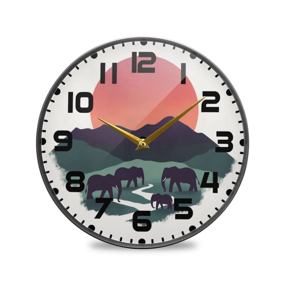 Yayeee Wall Clock for Living Room 9.5 inch Battery Operated Round with Holder, Abstract Elephant