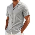thumbnail image 2 of COSFO Faux Linen Button Down Short Sleeve Men Beach Summer Shirt Collared Loose Fit Solid with Pocket Shirts for Men, 2 of 9
