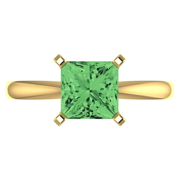 Solitaire Engagement Ring for Women - 2ct Simulated Green Diamond in 14K Yellow Gold Promise Ring