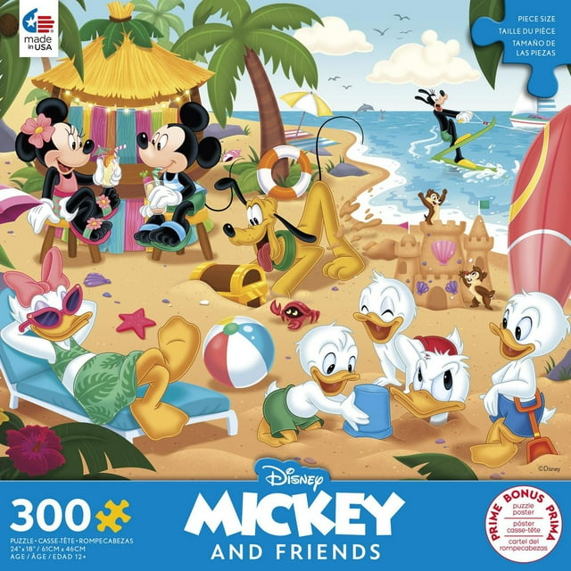 Ceaco - Disney - Mickey & Minnie à la plage - Puzzle surdimensionné de 300 pièces
