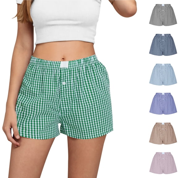 Admvng Shorts for Women Gingham Checkered Boxer Elastic Waist Everyday Shorts
