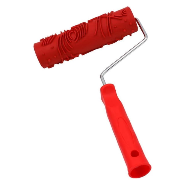 kurtrusly 7 Assorted Embossed Pattern Painting Roller with Plastic Handle Red Type C 1Set