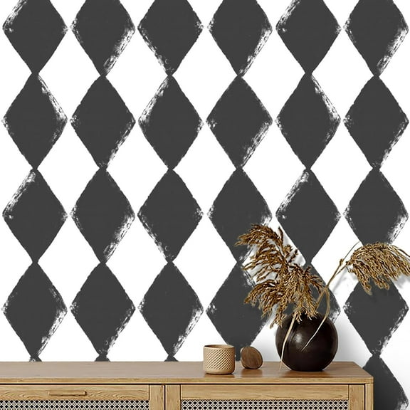 Modern Peel and Stick Wallpaper Black and White Geometric Contact Paper for Cabinet Self Adhesive Removable Wallpaper for Bedroom Bathroom Waterproof Black Contact Paper Rhombus 78.8inL17.3inW
