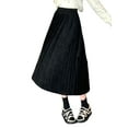 thumbnail image 6 of Seyurigaoka Women Juniors Velvet Pleated Skirts Casual Solid Color Autumn Elastic Waist Long A-line Skirts Streetwear for Teen Girls, 6 of 9
