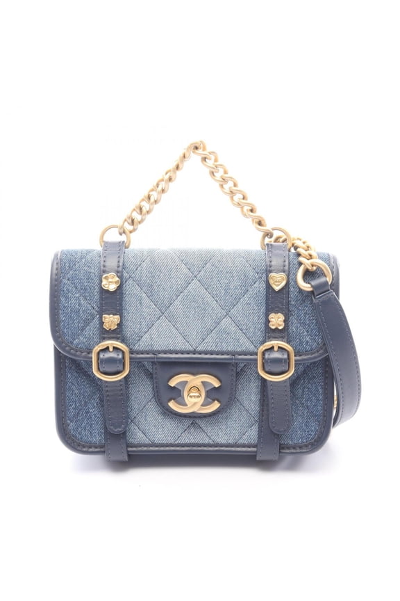 Pre-Owned Chanel Mini Matelass 2-Way Shoulder Bag/Handbag, Denim Leather, Women's, Navy,...