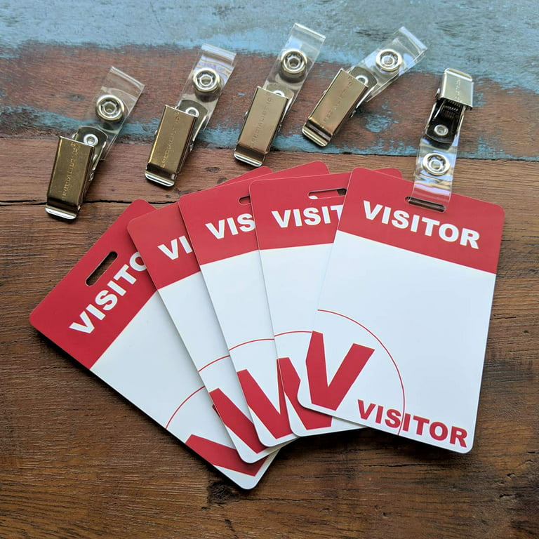 5 Pack - Heavy Duty Visitor Badges with Clips - Reusable & Re