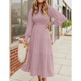 thumbnail image 4 of Robe à Col Rond, Manches Longues Couches Robe Maxi Fluide Couleur Pure Élégante Plissée Confortable pour la Datation pour le Travail Noir, Rouge Foncé, Vert, Bleu Clair, Rose, 4 of 5