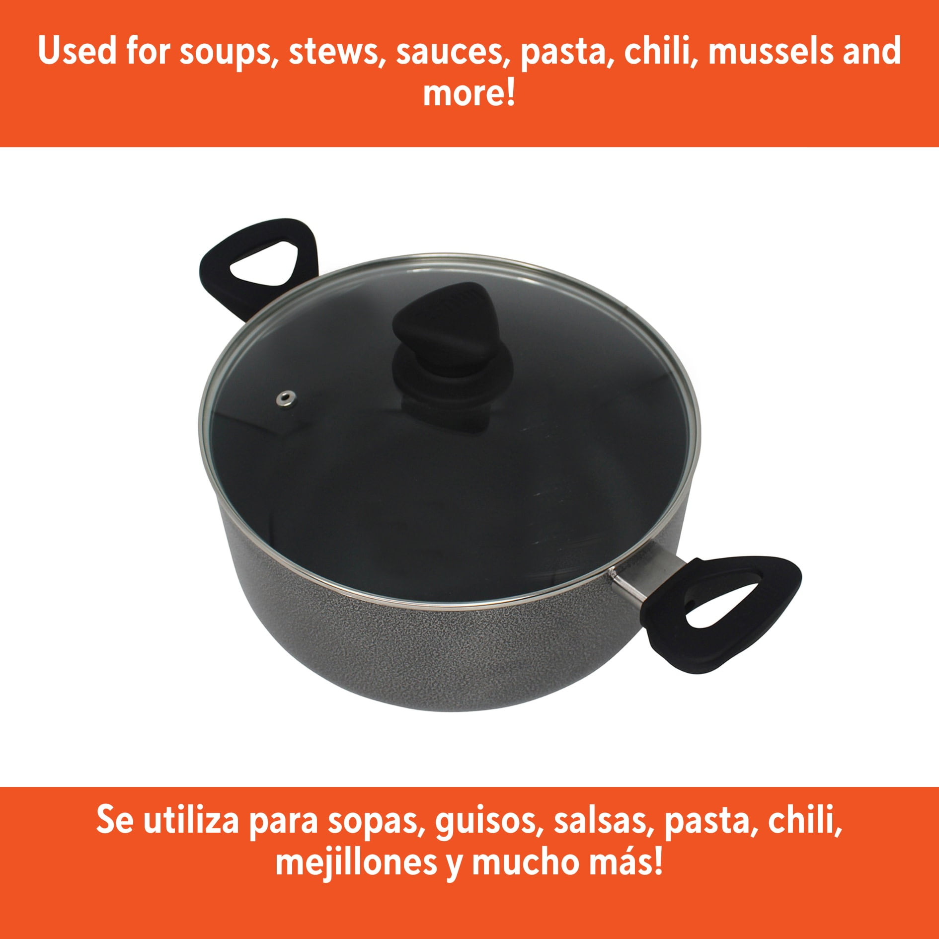(2 pack) IMUSA 12.7qt Charcoal Aluminum Nonstick Stock Pot with Glass Lid & Soft touch Handles, Black