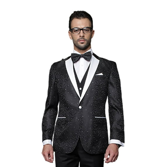Bellagio Classic 3Pc 1 Button Mens Suit With Trim On The Collar Super 150'S Extra Fine Italian Fabric By Alberto Nardoni Brand Designer