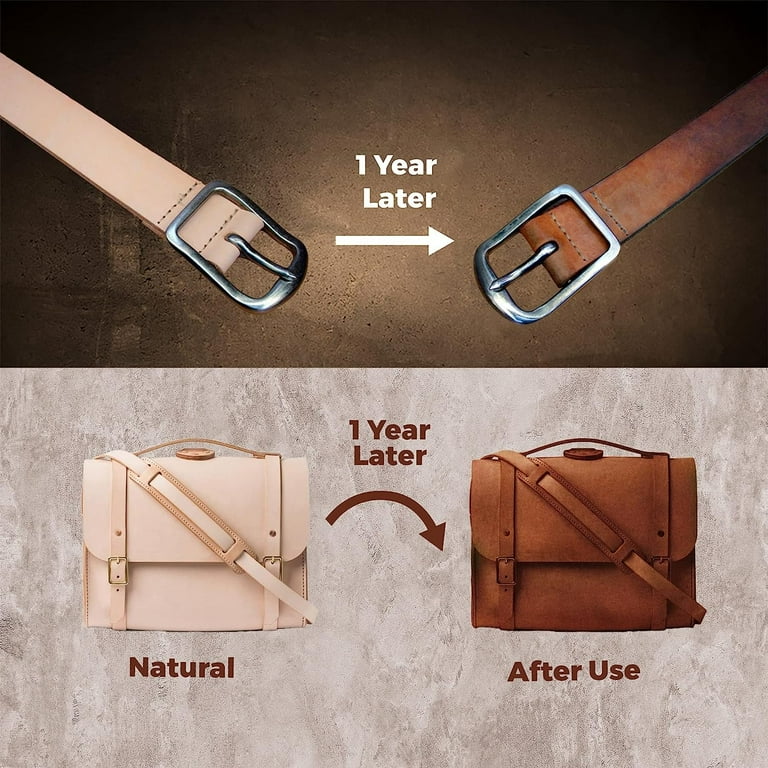 Leather Keychain Kit - Natural (8-9oz) - Black Hardware - (5 Pack)