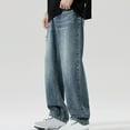thumbnail image 6 of RYDCOT Men's Loose Fit Straight Leg Carpenter Jeans Baggy Wide Leg Plain Cotton Denim Pants Trousers Blue, 6 of 7
