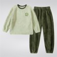 thumbnail image 2 of 2 Piece Pajama Set Girls Boys Soft Fuzzy Flannel Fleece Loungewear Long Sleeve Sleepwear Warm Winter Outfits (14 Years, Green), 2 of 7