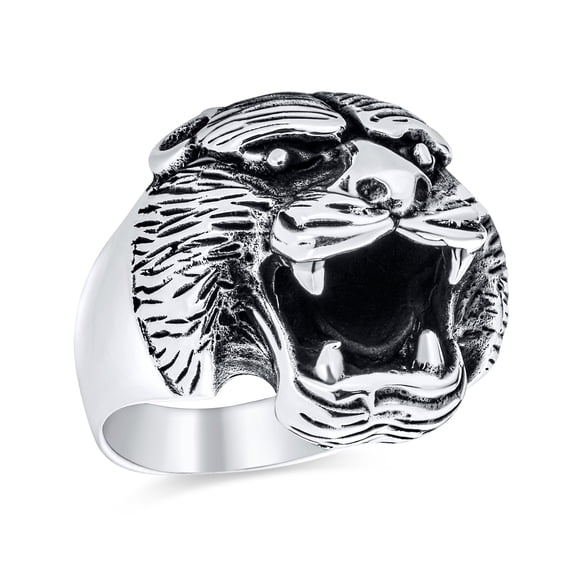 Bling Jewelry Mens Hunter Norse Viking Mens Silver Ring: Fierce Bear Head Oxidized .925 Sterling