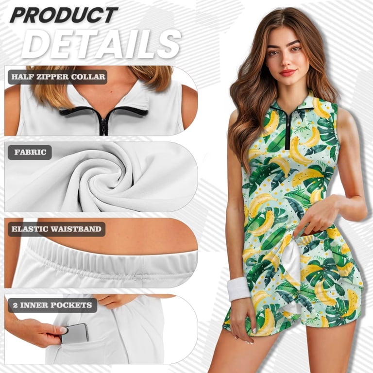 hiking dress with built in shorts Jeiento Couples Matching Outdoor Outfits Tropical Banana Women's Sporty Sleeveless Dress with Built in Shorts for Running Hiking Men's Short Sleeve