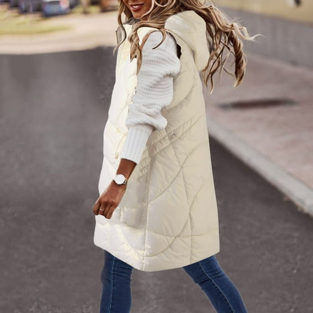 Abrigo largo con capucha y bolsillo cálido para mujer, chaqueta de invierno sin mangas, parka de plumón, abrigo para mujer
