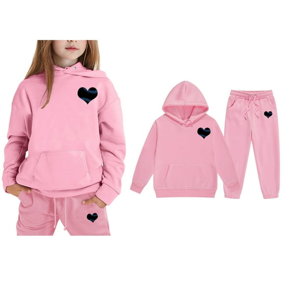 Boys Girls Sweatsuit Set 2PC Long Sleeve Printed Tracksuit Hoodie Sweatpants Warm Fall Winter Clothes Size 6-7 Years Boys Clothes Boys Girls Fashion