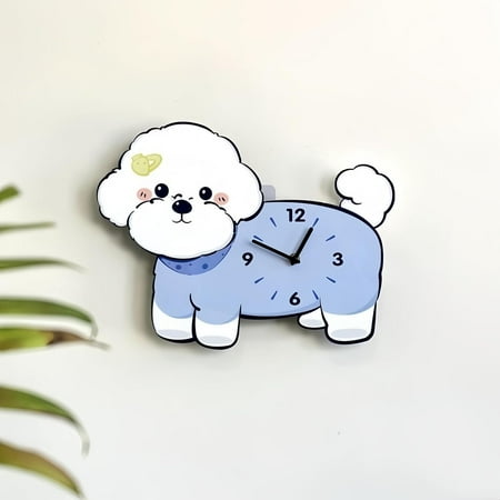 Wooden Bedrooms Cute Funny Swinging Tail Dog Wall Clock 15 Inch 3D Silent Non Ticking Battery Operated Easy to Assemble Creative DIY Clock