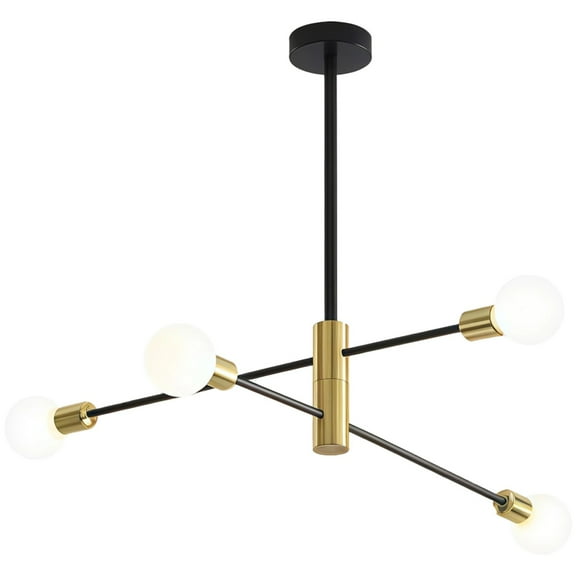 Plug In Hanging Chandelier, 4-Light Ceiling Pendant Light Fixture, Modern Nordic Adjustable Iron Lamp, Dual Use for Living Room Bedroom Home, Easy Install