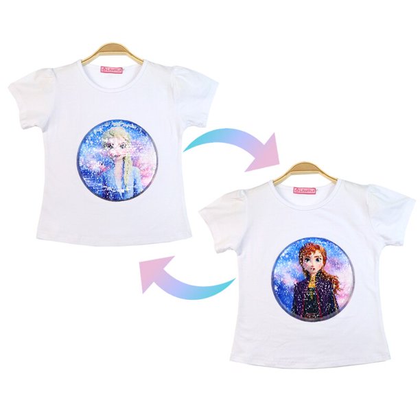 Camiseta de verano de Frozen de Disney para niña, disfraz de manga corta, 1 pieza, cambio de lentejuelas, gráfico, Elsa, Anna, ropa de algodón para niños, Tee4T para niños Gao Jinjia LED