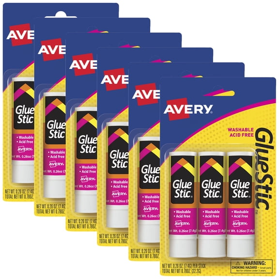 Avery Glue Stick White, 3 per Pack, 6 Packs (00164)