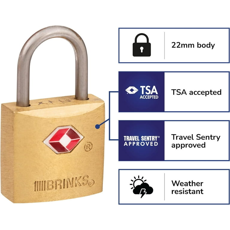 Brinks Solid Brass 22mm TSA Travel Keyed Padlock with 1/2in