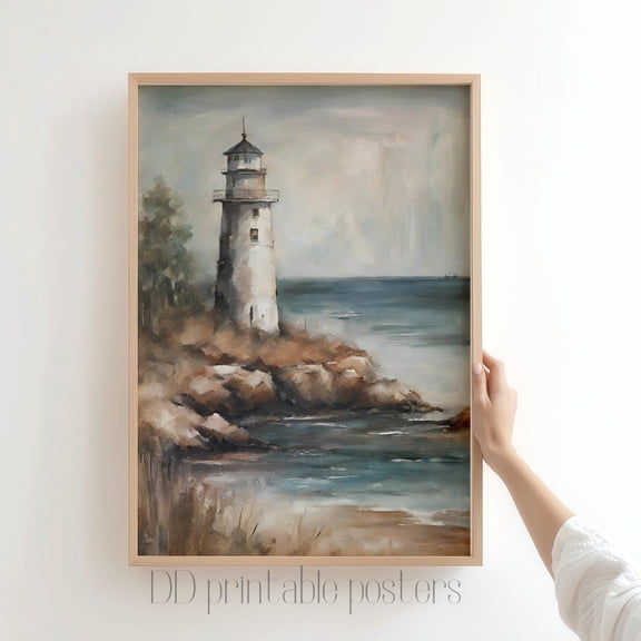 Vintage Lighthouse, Coastal Beach House Wall Art Home Decor #1313, Unframed Poster Size 8x12