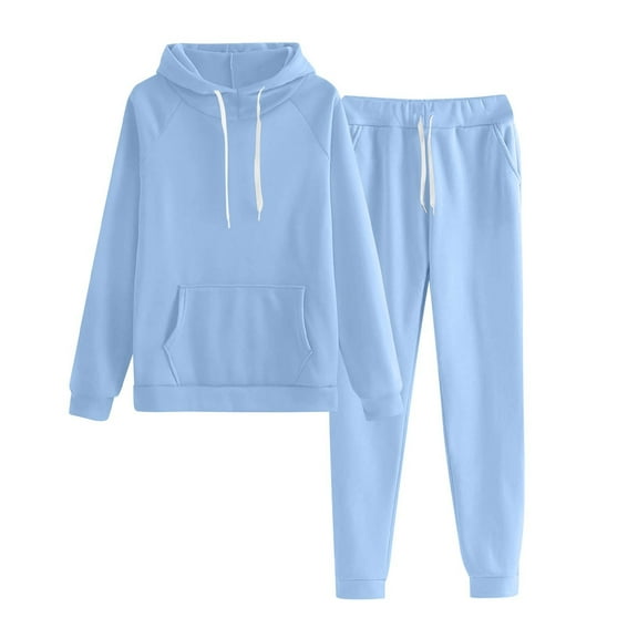 CIENVNSTG Jogger Sets for Women 2 Piece Solid Color Lounge Sets Fall Drawstring Sweatshirt Sets Outfits Matching Sweatsuits Sky Blue XL
