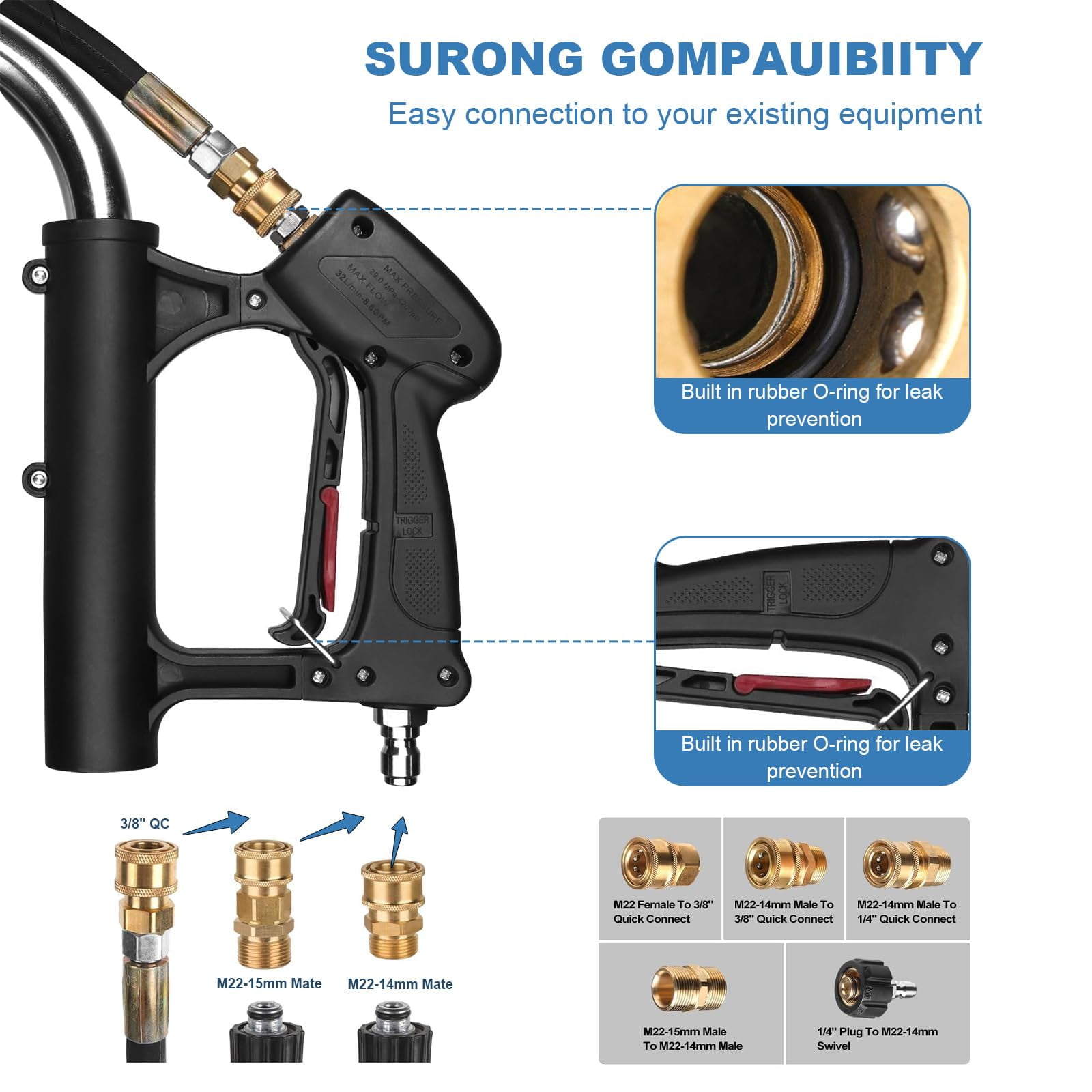 JoanKaren 24" Pressure Washer Surface Cleaner,4900PSI Max Working Pressure,Stainless Steel Dual Handle Pressure Washer