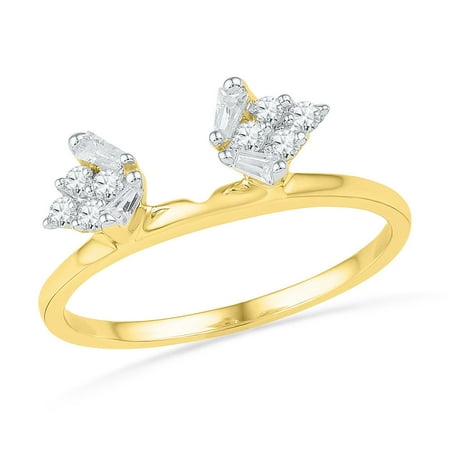 - 14kt Yellow Gold Womens Baguette Diamond Ring Guard Wrap Solitaire Enhancer 1/4 Cttw